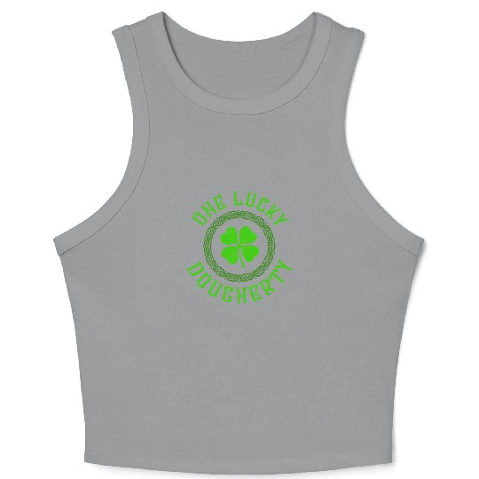 One Lucky Dougherty Irish Family Four Leaf Clover Crop Tank Top