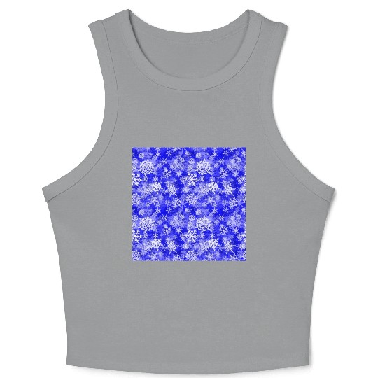 Navy Blue White Snowflakes Pattern Crop Tank Top