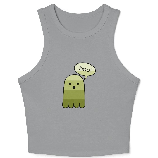 Olive Green Boo Ghost Halloween Crop Tank Top