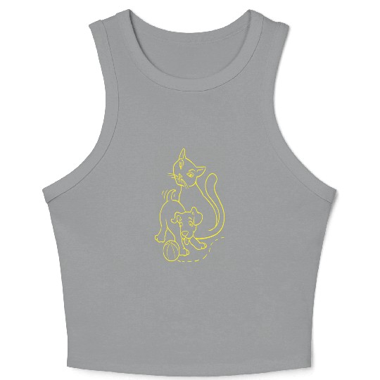 Cat And Dog Yellow Crop Tank Top