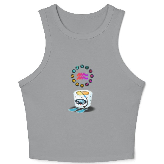 Japanese Sushi Funny Aquarius Zodiac Sushi Lover Crop Tank Top