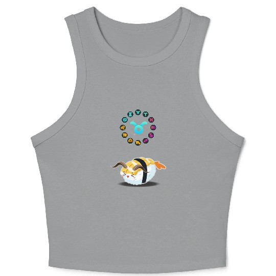 Japanese Sushi Funny Taurus Zodiac Sushi Lover Pun Crop Tank Top