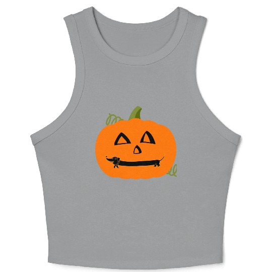 Halloween Pumpkin Dachshund Costume funny Crop Tank Top
