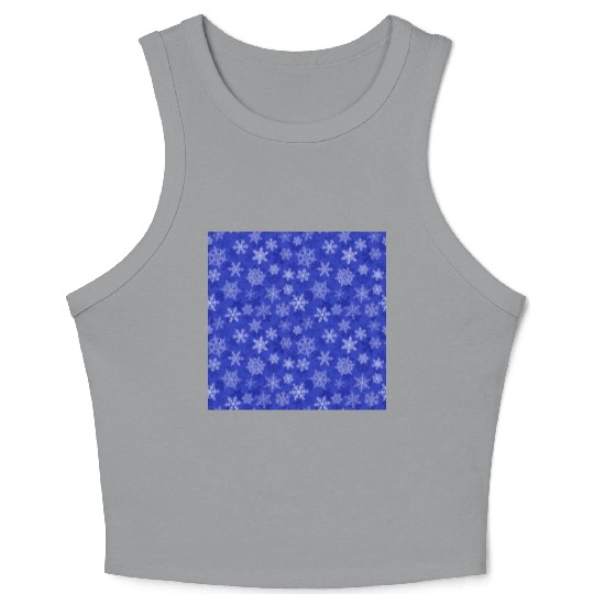 Pretty Navy Blue Snowflakes Pattern Crop Tank Top