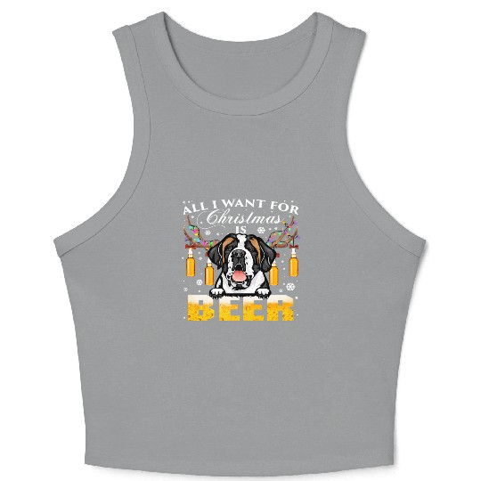 Halloween Saint Bernard Reindeer Beer Christmas Crop Tank Top