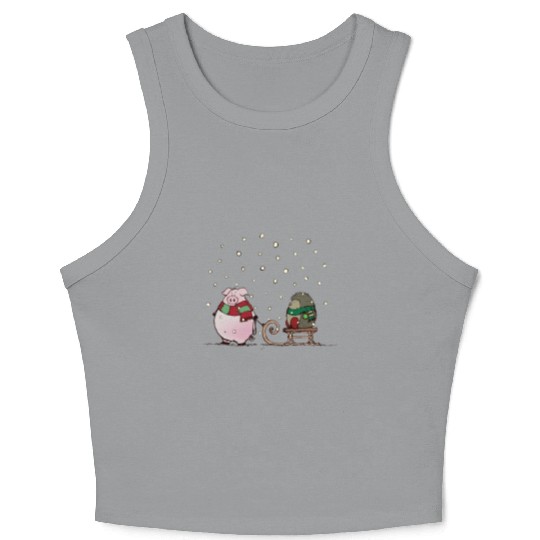Winter fun with pig and hedgehog Crop Tank Top