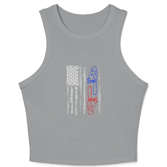 Vintage US FLAG CHAINSAW Lumberjack Logger Lumber Crop Tank Top