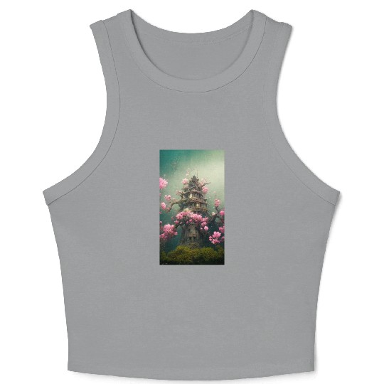 Underwater Sakura Temple Crop Tank Top