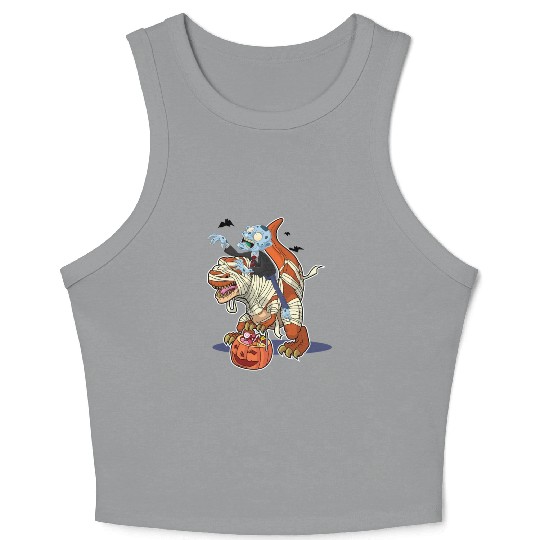 Halloween monster riding dinosaur mummy Crop Tank Top