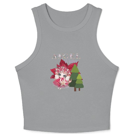 Winter Angel Christmas Tree Poinsettia Crop Tank Top