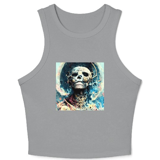 Extremely Realistic Skull in Abstract Art Crop Tank Top