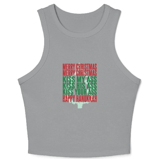 Merry Christmas Kiss My Ass Funny Hanukkah Tree Crop Tank Top