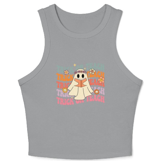 Groovy Trick or Teach Boo Ghost Pre-K Teacher Life Crop Tank Top