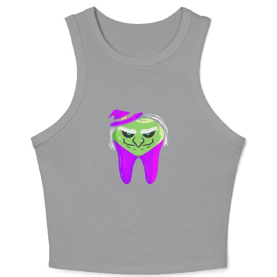 Evil Green Witch Tooth For Dentist On Halloween Crop Tank Top