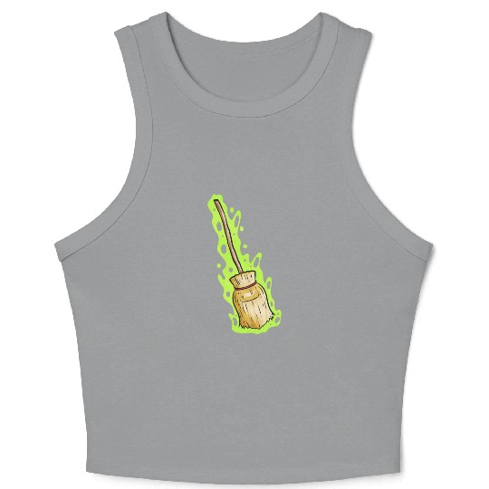 Magic Witch Broom With Green Shimmer Halloween Crop Tank Top