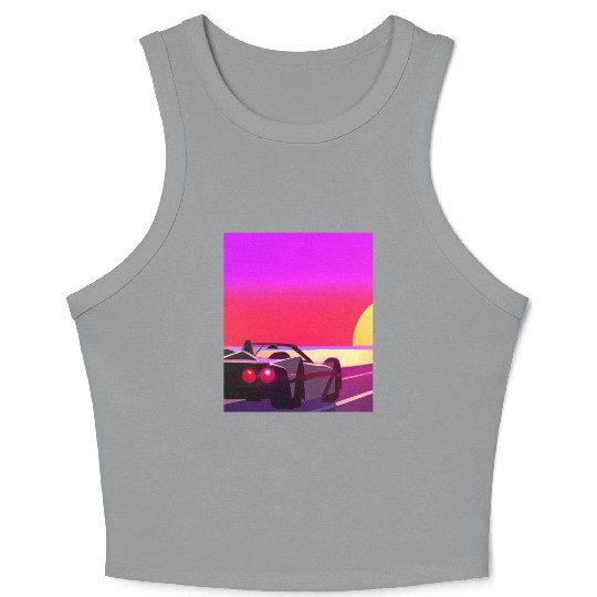 Synthwave Outrun Sports Car Beach Sunset Crop Tank Top