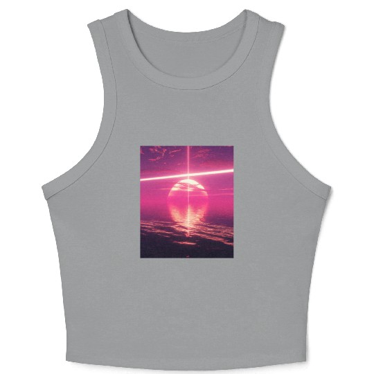 Vaporwave Aesthetic Sunset Above Reflecting Sea Crop Tank Top