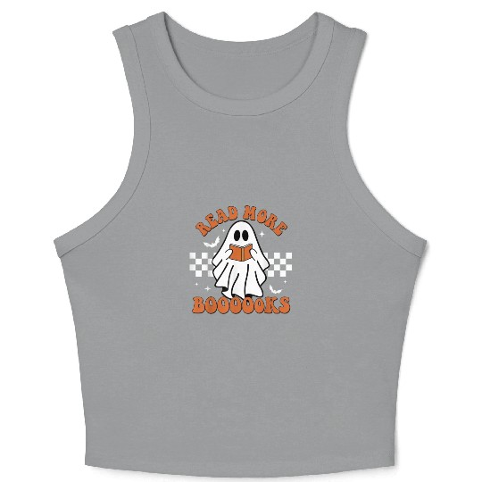 Cute Booooks Ghost Read More Books Funny Teacher Crop Tank Top