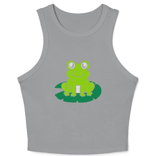 Cute frog sitting water lily Crop Tank Top