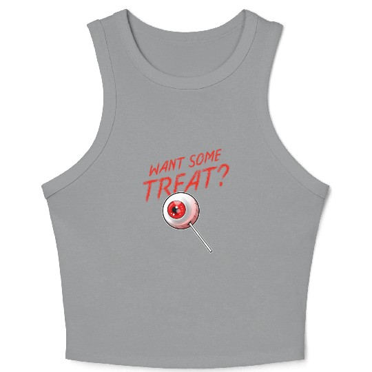 Trick Or Treat Want Some Treat Eyeball Lollipop Crop Tank Top