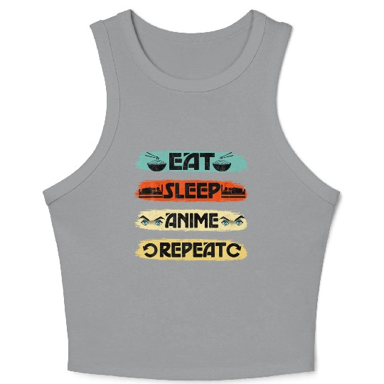 Eat Sleep Anime Repeat Ramen Kawaii Japanese Crop Tank Top