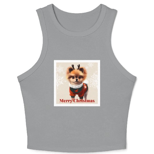 Sweet Miniature Spitz pomeranian in a Christmas. Crop Tank Top
