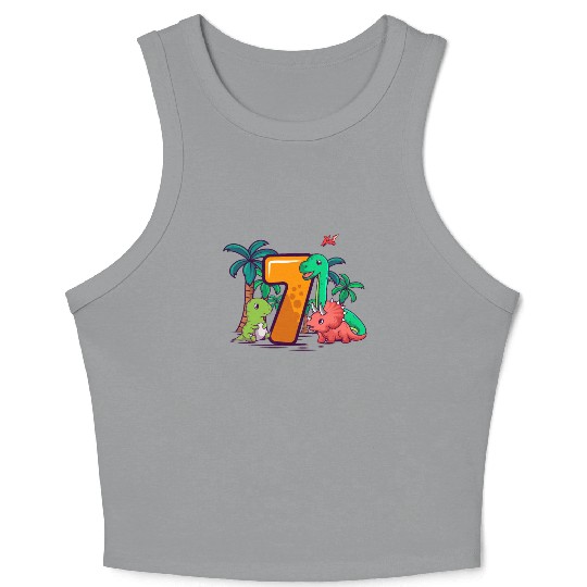 7th Birthday Trex Triceratops Dinosaur 7 Year Crop Tank Top