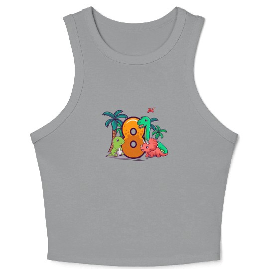 8th Birthday Trex Triceratops Dinosaur 8 Year Crop Tank Top