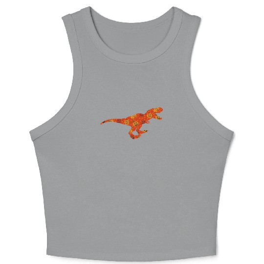 Dinosaur Pumpkin Head Jack O' Lantern Halloween Crop Tank Top