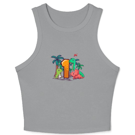 1st Birthday T-Rex Triceratops Dinosaur 1 Year Crop Tank Top