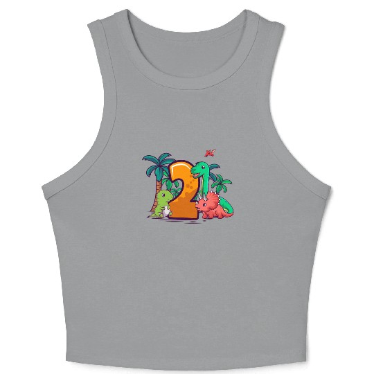 2nd Birthday Trex Triceratops Dinosaur 2 Year Crop Tank Top