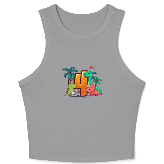 4th Birthday Trex Triceratops Dinosaur 4 Year Crop Tank Top
