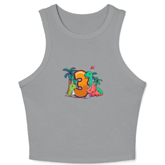 3rd Birthday T-rex Triceratops Dinosaur 3 Year Crop Tank Top