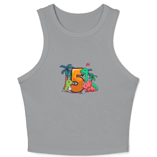 5th Birthday Trex Triceratops Dinosaur 5 Year Crop Tank Top