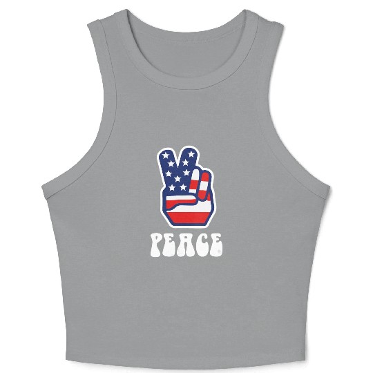 Womens Peace Sign US Flag Stars Stripes Hippie Crop Tank Top