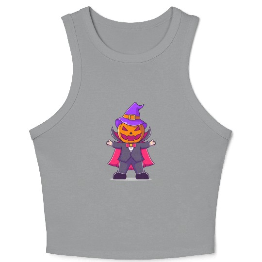 Vampire With Pumpkin Head - Halloween Crop Tank Top