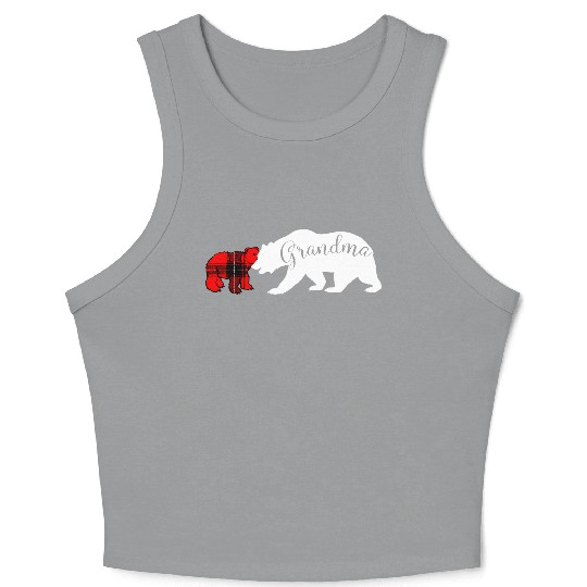 Grandma Bear Red Plaid Cub Mom Christmas Ladies Crop Tank Top