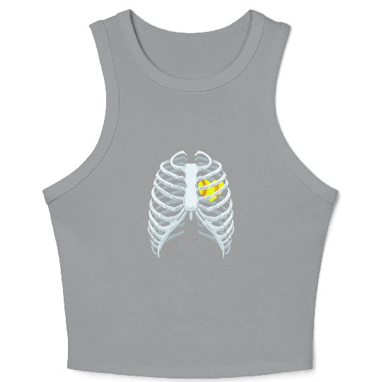 Funny Softbal Heart Skeleton Rib Cage Halloween Crop Tank Top