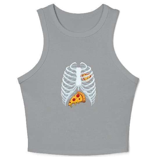 Funny PIzza Skeleton Rib Cage Halloween Costume Crop Tank Top