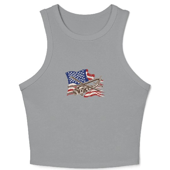 Helicopter with american flag background - chopper Crop Tank Top