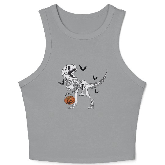 Skeleton T Rex & Pumpkin - Halloween Crop Tank Top