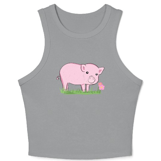 Pig Symbol Nature Animal Grass Flower Crop Tank Top