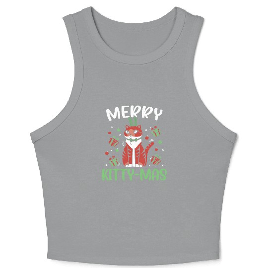 Merry Kitty-mas Christmas Day Cat Lover Kitty Meow Crop Tank Top