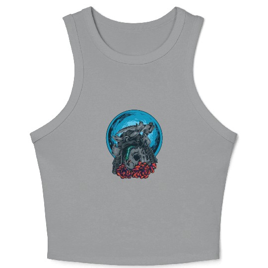 Death Skull Samurai Warrior Arrow Bug Moon Flowers Crop Tank Top
