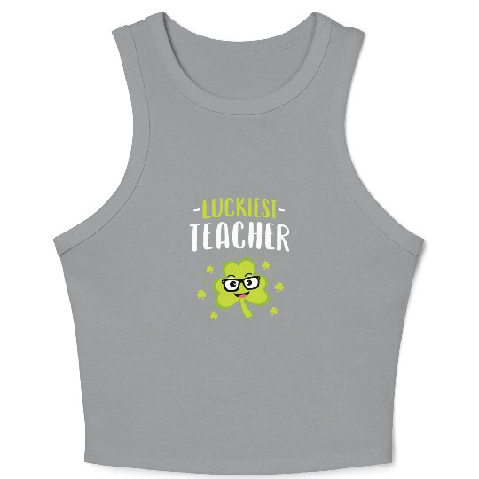 Luckiest Teacher Leprechauns St Patricks Day Teach Crop Tank Top