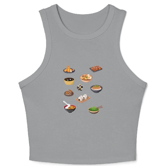 Japanese Ramen Cool Pack,Ramen Mushroom Crossword- Crop Tank Top
