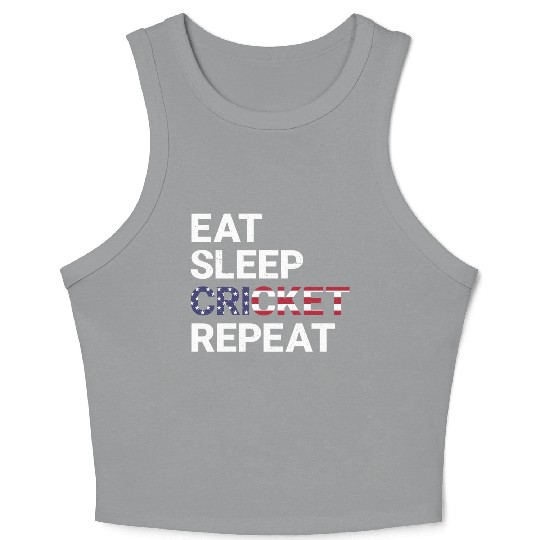 Eat Sleep Cricket Repeat USA Flag Sports Gift Crop Tank Top