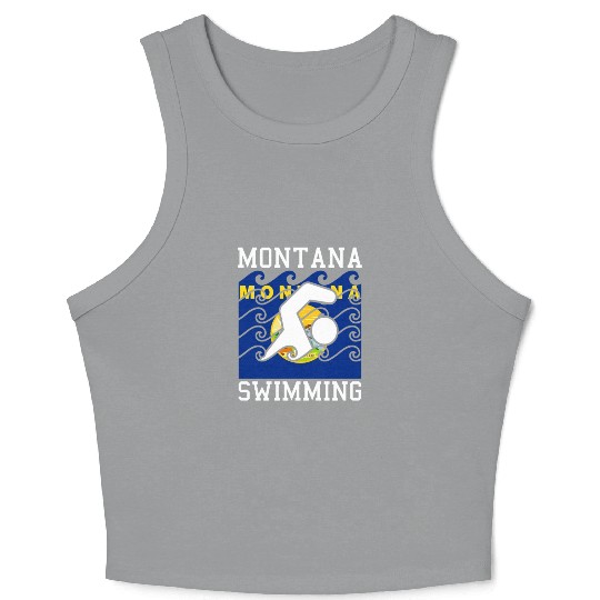 Montana Flag Swimming Team Swim Swimmer US State Crop Tank Top