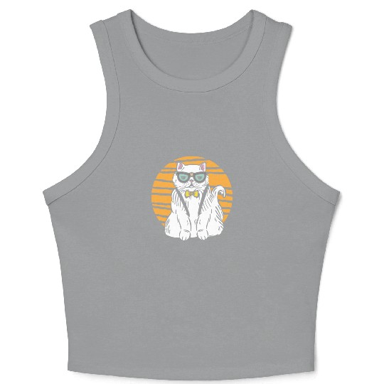 Stylish Nerd Persian Cat Beanie Glasses Tattoo Crop Tank Top