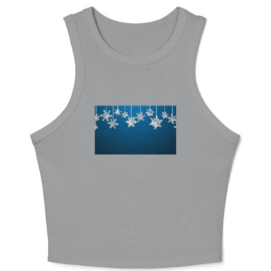 Elegant Hanging Snowflakes Navy Blue Crop Tank Top